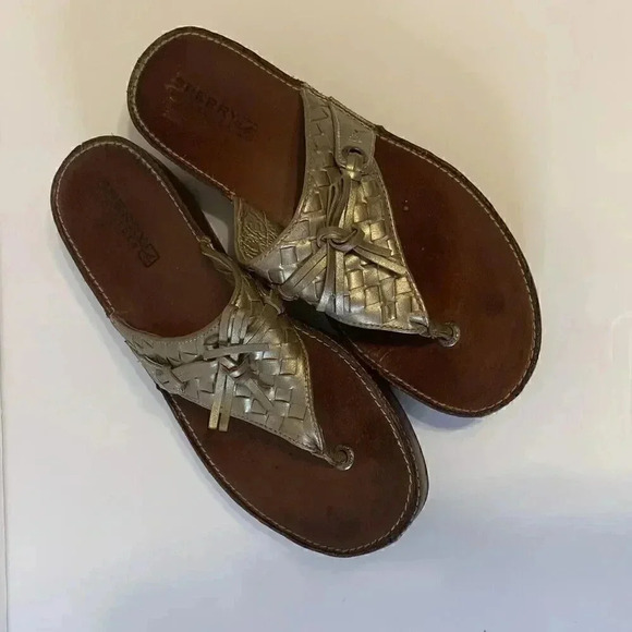 Sperry Women’s Top-Sider Leather Bronze Woven Slide Flip-flops Sandals Size‎ 7 - Picture 1 of 7
